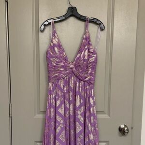 Ramy Brook Toby Metallic Jacquard Silk Blend Gown In Purple